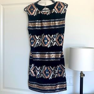 “As U Wish” Black & Sequin Mini Dress, Size L, worn once!